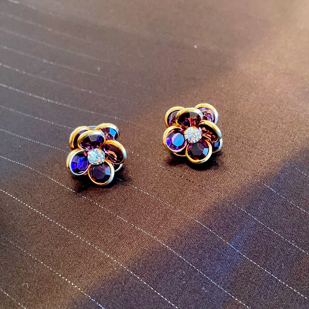 Brown Floral Crystal Earrings